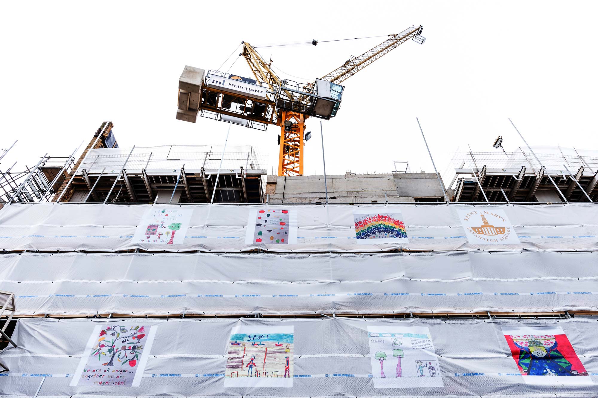 Primary students artworks on scaffolding